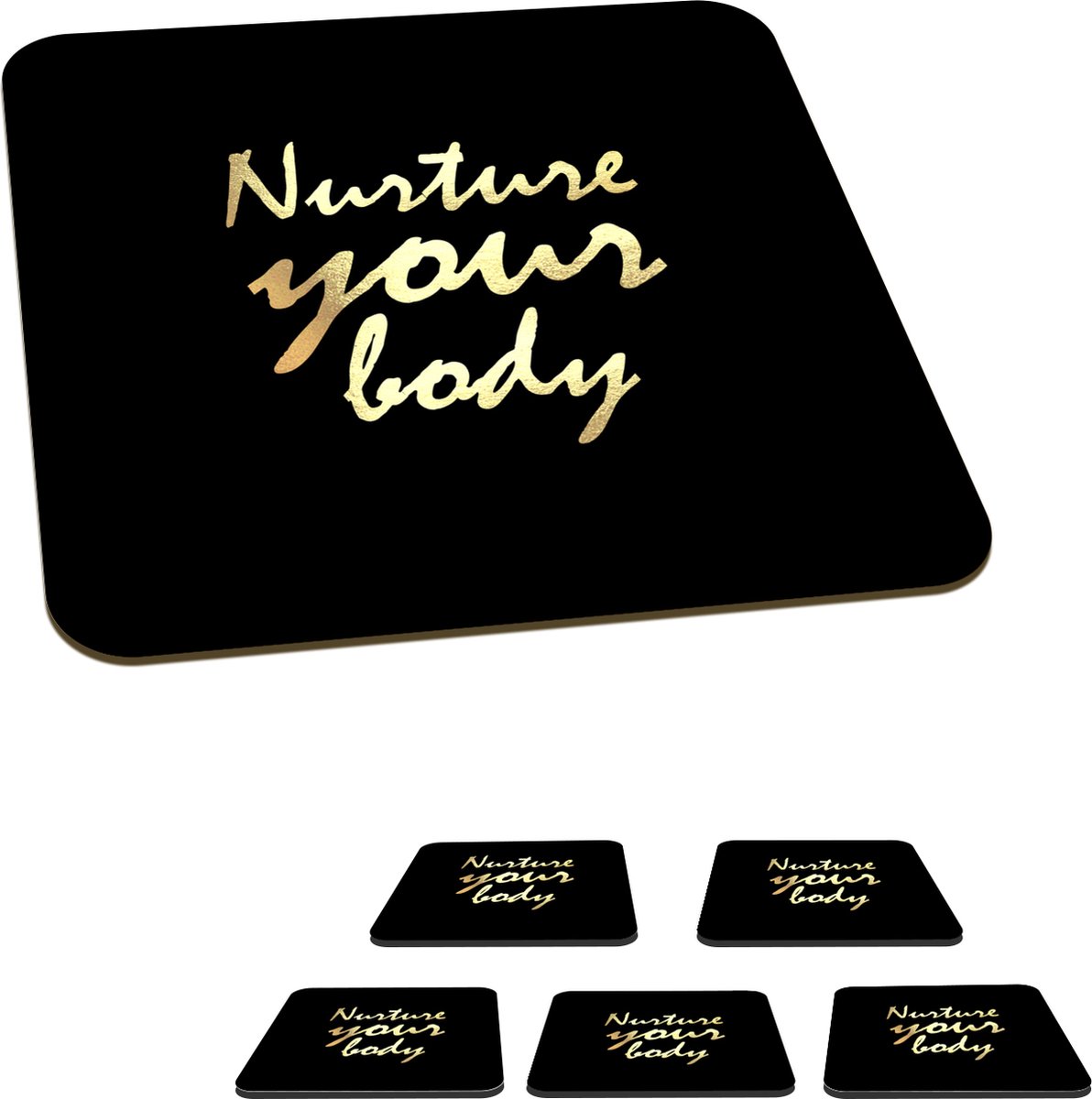 Onderzetters voor glazen - Quotes - Gezond - Goud - 10x10 cm - Glasonderzetters - 6 stuks