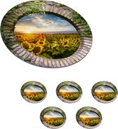Onderzetters voor glazen - Rond - Zonnebloemen - Doorkijk - Bloemen - Zon - 10x10 cm - Glasonderzetters - 6 stuks