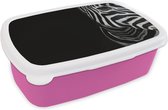 Broodtrommel Roze - Lunchbox - Brooddoos - Dieren - Zebra - Zwart - Wit - 18x12x6 cm - Kinderen - Meisje