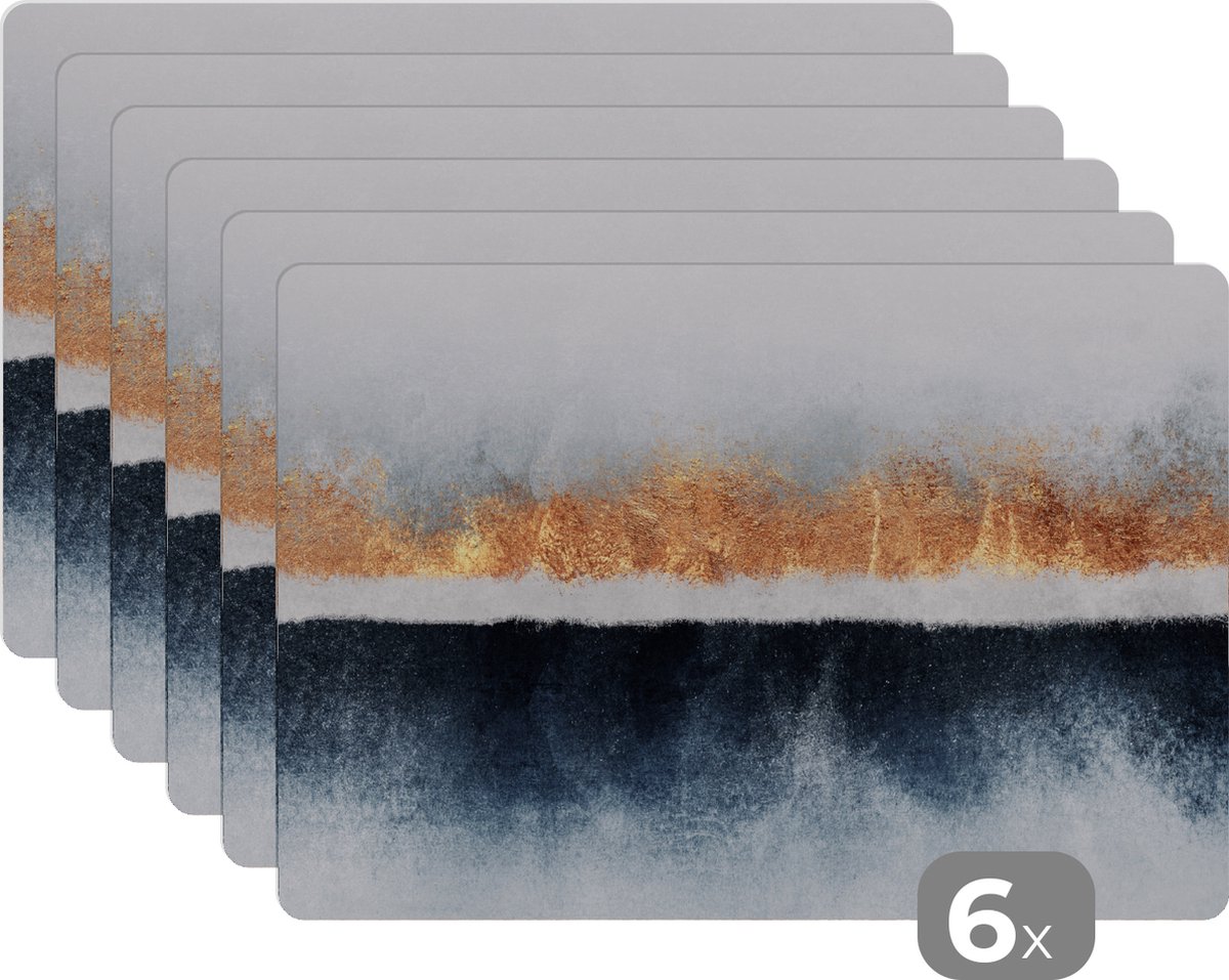 Placemat - Abstract - Goud - Marmer - Strand - Luxe - Onderleggers - 45x30 cm - Onderzetter - 6 stuks