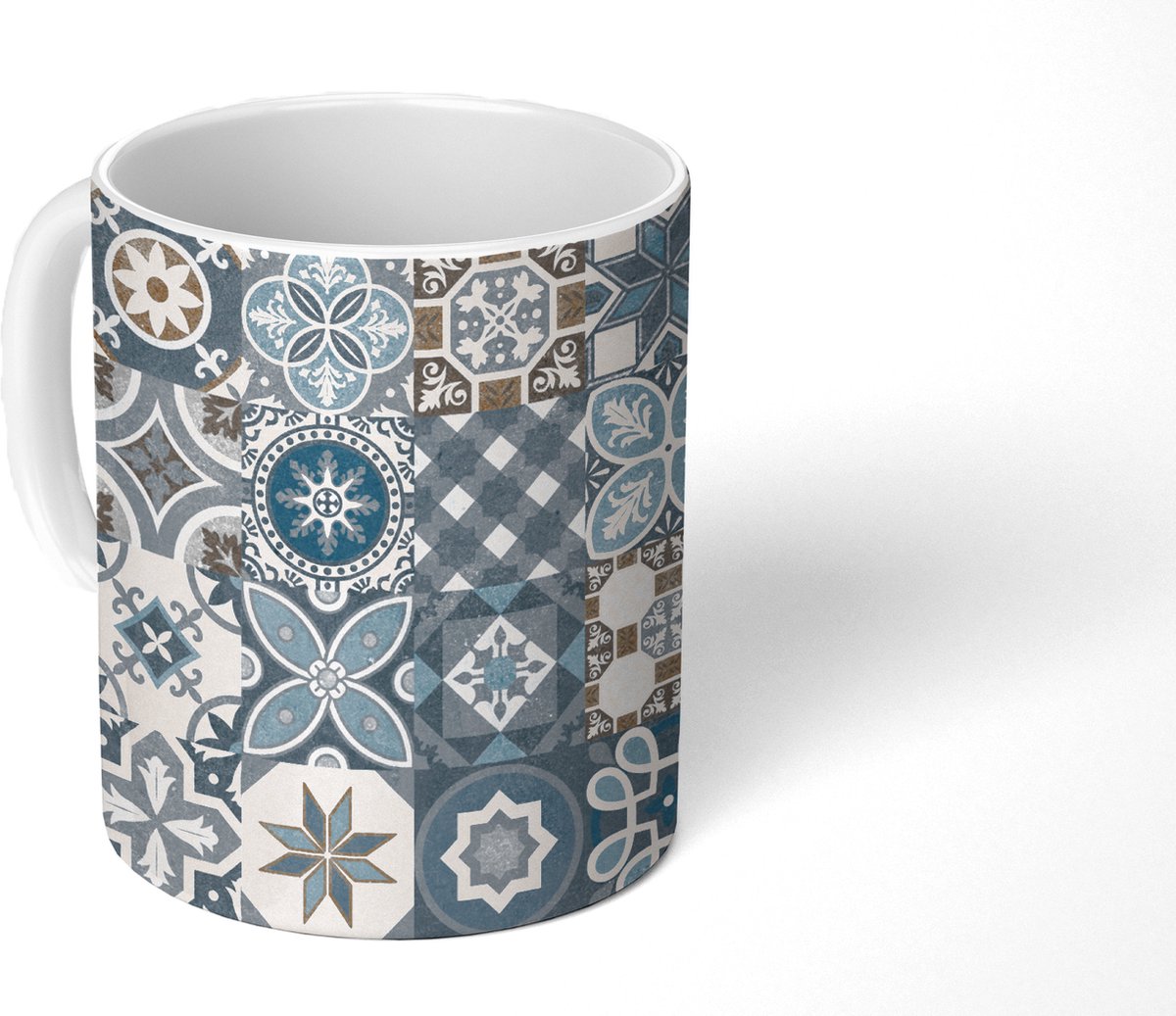Mok - Koffiemok - Design - Bloem - Blauw - Figuren - Mokken - 350 ML - Beker - Koffiemokken - Theemok