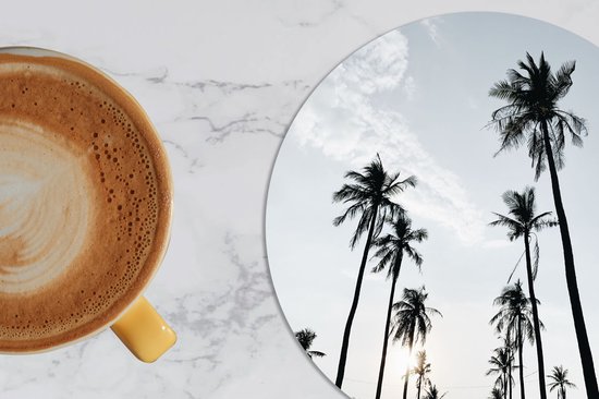 Sous-verres pour verres - Rond - Palmiers - Été - Tropical - 10x10 cm - Sous-verres en verre - 6 pièces