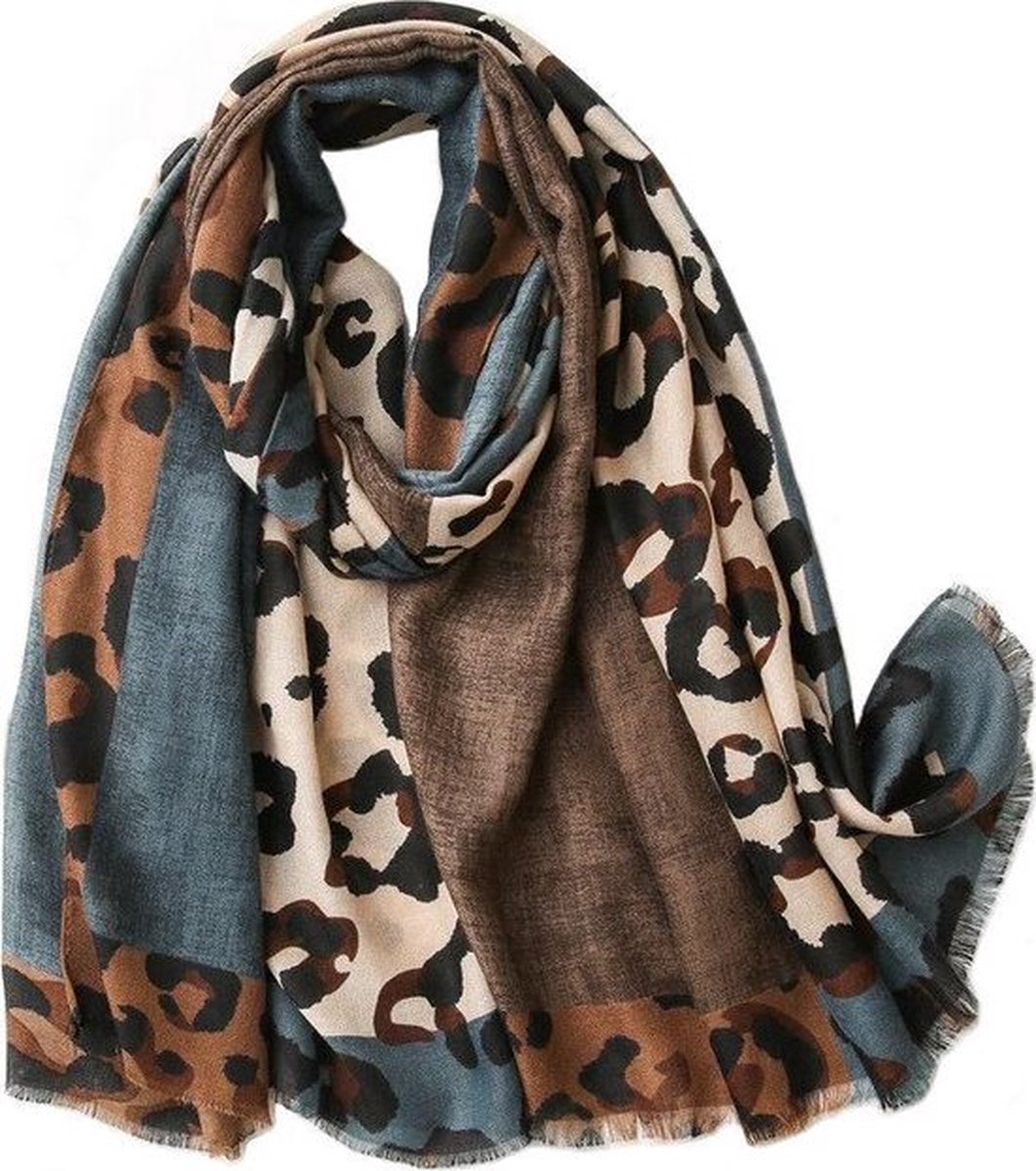 Leopard Sjaal | Petrol Luipaard | Katoen / Polyester | 180 x 90 cm