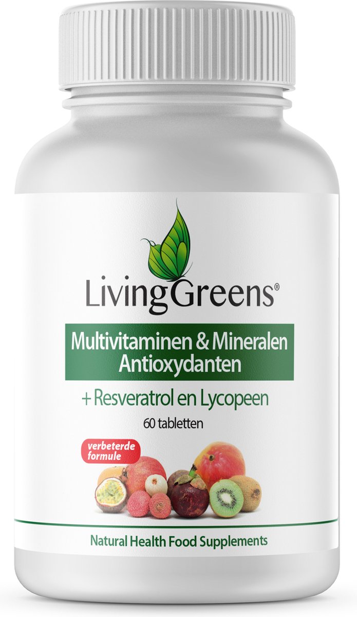 LivingGreens Multi vitaminen & mineralen antioxidanten 60 tabletten, resveratrol, lycopeen