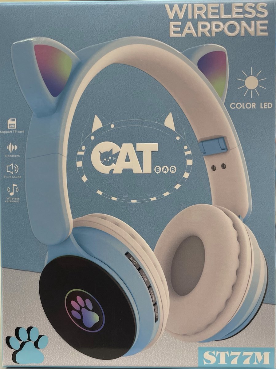 Cat ear BT Headset - RGB LED - SD Card Support - Blue