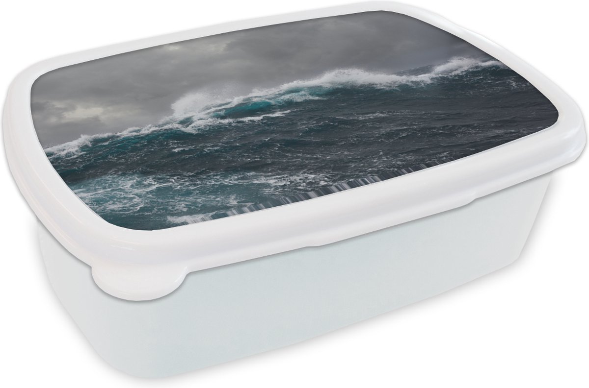Broodtrommel Wit - Lunchbox - Brooddoos - Zee - Storm - Golf - 18x12x6 cm - Volwassenen