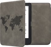 kwmobile e reader hoes geschikt voor Kobo Clara 2E - Case van kunstleerleer - Wereldkaart design - In grijs