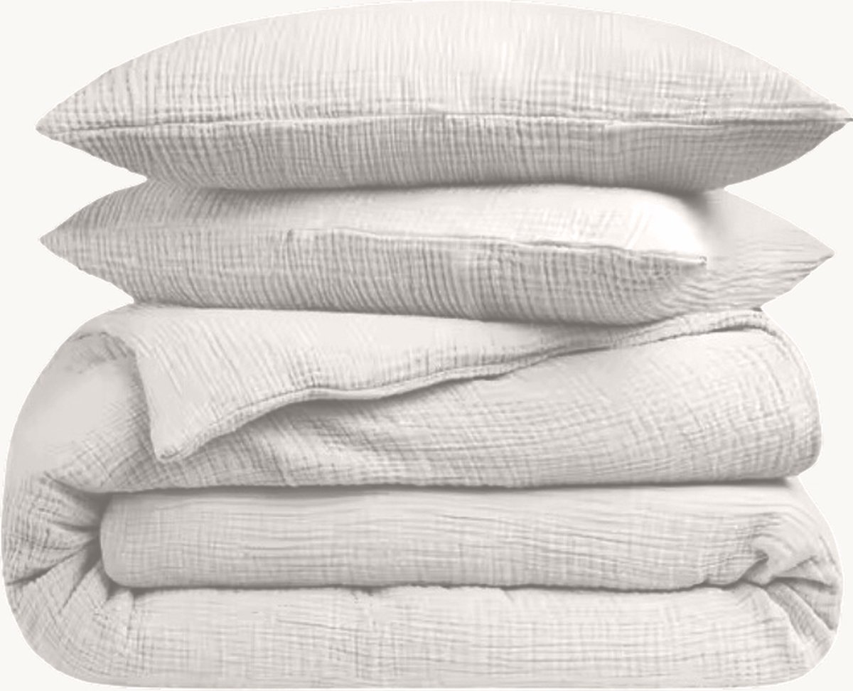 Y-NOT™ - Mousseline Offwhite - Dekbedovertrek - 140x200/220 1-Persoons - 1 kussensloop 60x70cm - 220TC 3 layer mousseline 100% katoen - 30 dagen proefslapen