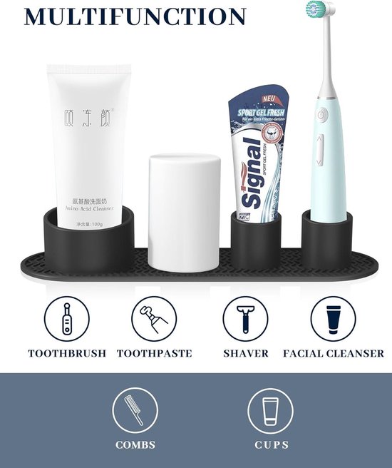 Linkidea Elektrische tandenborstelhouder voor wandmontage voor badkamer, aluminium, zelfklevend 5 slots tandenborstelorganizer, compatibel met Oral-B iO-serie, Philips Sonicare 5100/5300 (zwart