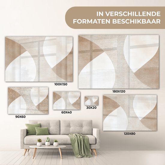 MuchoWow® Tableau sur verre 90x60 cm - Tableau sur verre acrylique - Marron - Japandi - Abstrait - Photo sur verre - Décoration murale salon - Décoration murale chambre - Peintures
