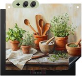 KitchenYeah® Protection plaque induction 60x52 cm - Pots - Herbes - Bois - Protege plaque de cuisson - Couvre plaque induction - Protecteur d'induction - Cuisine