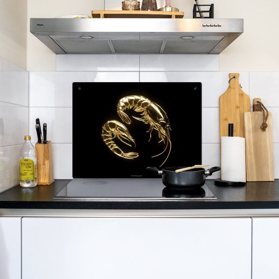 KitchenYeah® Protection plaque induction 65x50 cm - Crevettes - Noir - Or - Protege plaque de cuisson - Couvre plaque induction - Protecteur d'induction - Cuisine
