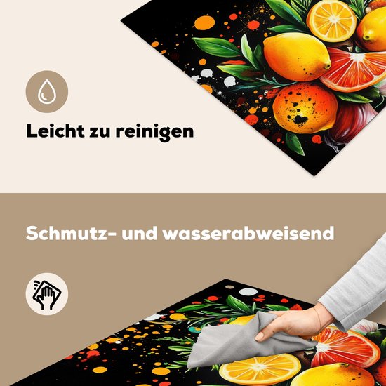 KitchenYeah® Protection plaque induction 60x55 cm - Noir - Citrons - Herbes - Graffiti - Peinture - Protege plaque de cuisson - Couvre plaque induction - Protecteur d'induction - Cuisine