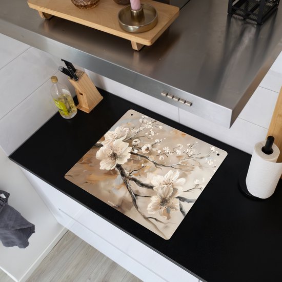 KitchenYeah® Protection plaque induction 60x52 cm - Fleurs - Abstrait - Peint - Beige - Protege plaque de cuisson - Couvre plaque induction - Protecteur d'induction - Cuisine