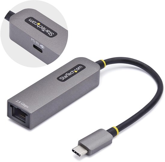 Foto: Startech com 2 5gbe usb c naar ethernet adapter 100w pd pass through nbase t nic usb 3 0 type c 2 5 1g multi speed netwerk thunderbolt compatibel windows mac