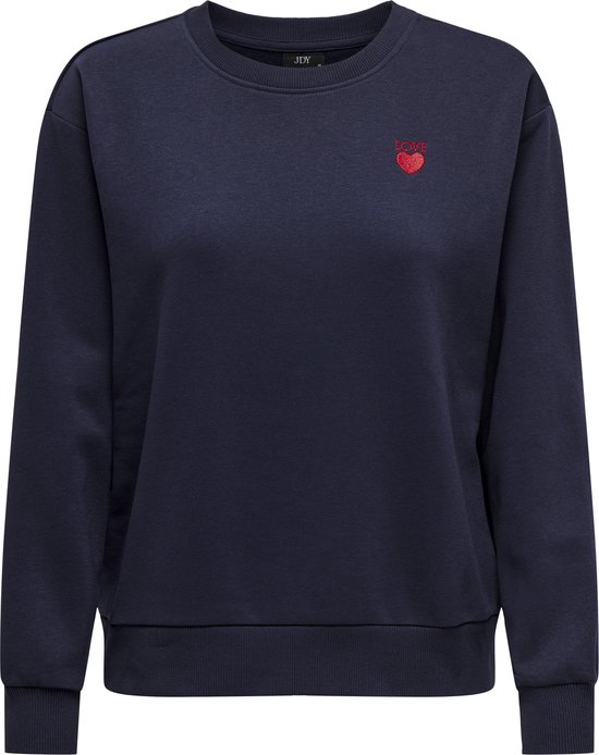 Sweatshirt bleu marine avec un cœur rouge "LOVE" brodé sur la poitrine.