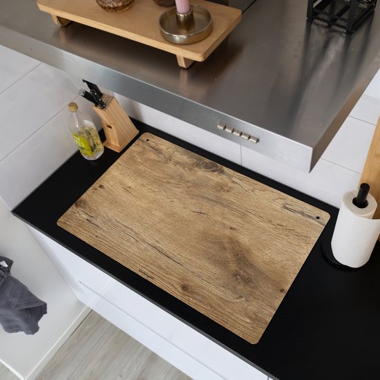 KitchenYeah® Protection plaque induction 80.2x52.2 cm - Marron - Motif bois - Protege plaque de cuisson - Couvre plaque induction - Protecteur d'induction - Cuisine