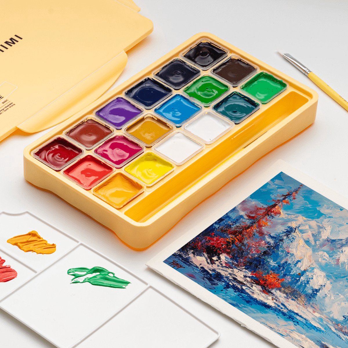 HIMI - Gouache - set van 18 kleuren - 30gr - 3 penselen - Geel — afbeelding 6