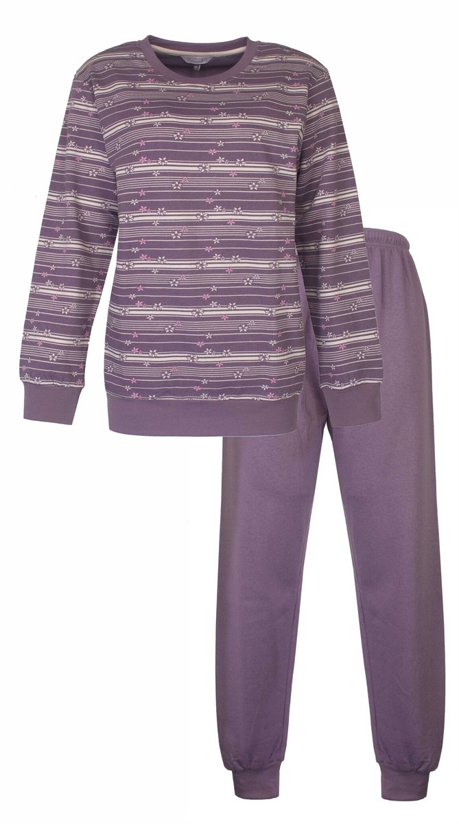 Tenderness Dames Pyjama - Zachte Fleece - Bloemetjes - Paars