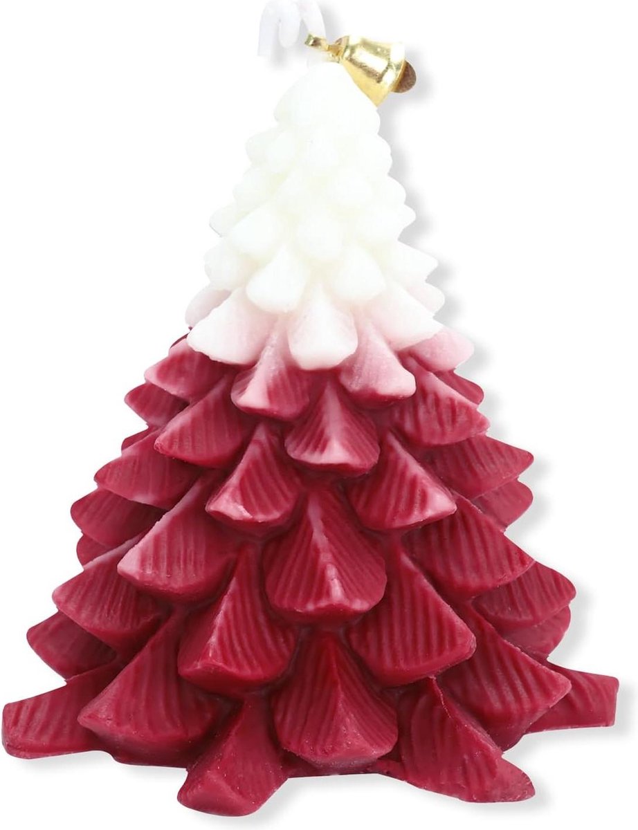 Kerstboom vorm kaars met bel - geurkaarsen voor thuis - feest decoratie - rood