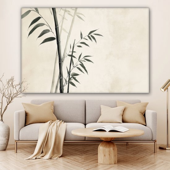 Tableau sur toile 180x120 cm - Décoration murale Japandi - Bamboe - Beige - Décoration murale salon - Décoration chambre - Accessoires chambre - Peintures sur toile