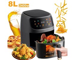 Luchtfriteuse - Met Touchscreen - Temperatuurregeling En Display - Programmeerbaar - 2400W - 8 Liter