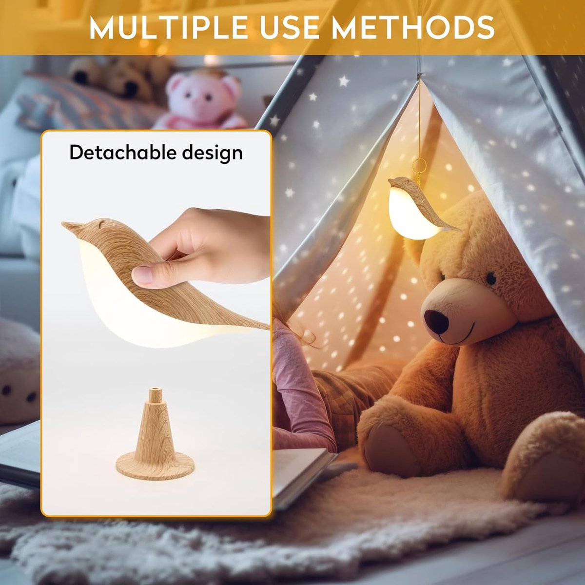 vogel LED-tafellamp met aanraakdimmer - draadloze lamp met oplaadbare batterij - aromatherapie tafellamp - 3 helderheidsniveaus - voor slaapkamer, woonkamer, kantoor(esdoorn) thumbnail 4