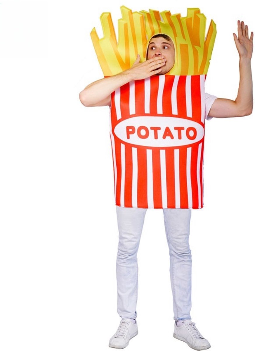 Joya Party® Friet Verkleedpak Volwassenen | Carnaval verkleedkleding | Patat Kostuum | Frites Pak | Carnavalskleding Dames en Heren | One Size