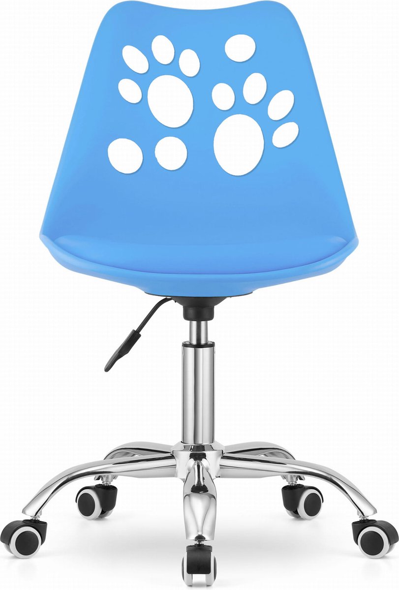 PRINT Bureaustoel Blauw, Modern Ergonomisch Design, Verstelbare Zithoogte, Chromen Basis, Geschikt voor Kinderkamer, Thuiswerkplek of Kantoor, Max. 110 kg