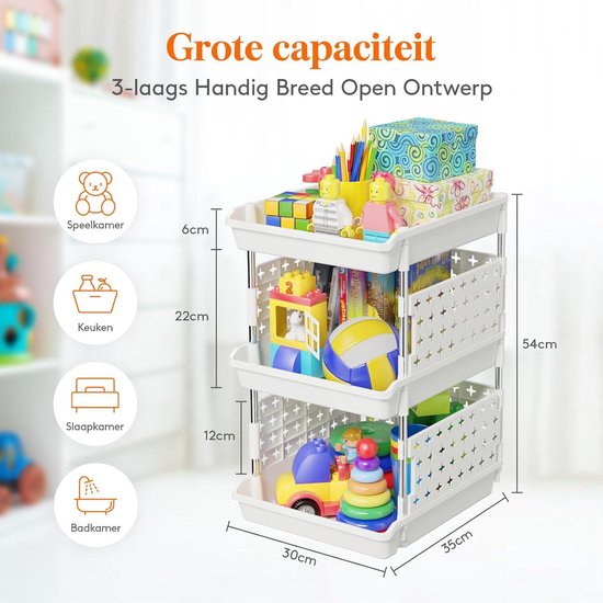 Set Van 3 Opbergdozen Met Deksel, Medium 30 L X 3 Vouwdozen, Opvouwbaar, Stabiele Opbergdoos Met Wielen 3 Weg Opening Voor Eenvoudige Toegang Stapelbare Kunststof Opbergcontainers Wit