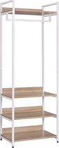 Varnox Kapstok - Garderobe - Garderoberek - Kast - Kapstok staand - Kapstok met schoenenrek - Kledingrek - Eikenhout - Wit metaal - 56x36x170