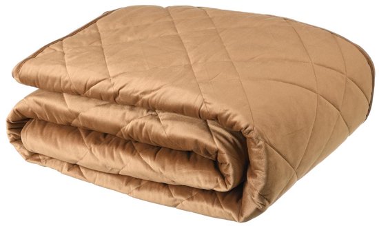 Vente-unique Couvre-lit matelassé en velours - 220 x 225 cm - Camel - PRILIO