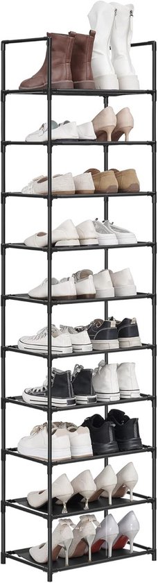 ACAZA Schoenenrek - 10 Lagen - Voor 20 Paar Schoenen - 45 x 28 173 cm - Metaal en Stof - Zwart