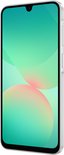 Witte Samsung smartphone, schuin van voren getoond, met een druppelvormige inkeping.