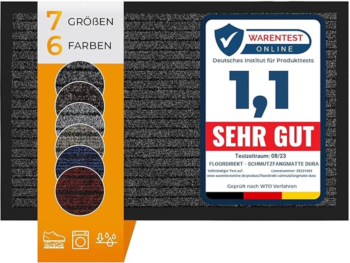 Floordirekt Dura Deurmat - Robuust & Duurzaam - In vele Maten en Kleuren - Antislip Schoonloopmat - Voor Binnen en Buiten - Antraciet - 100 x 150 cm