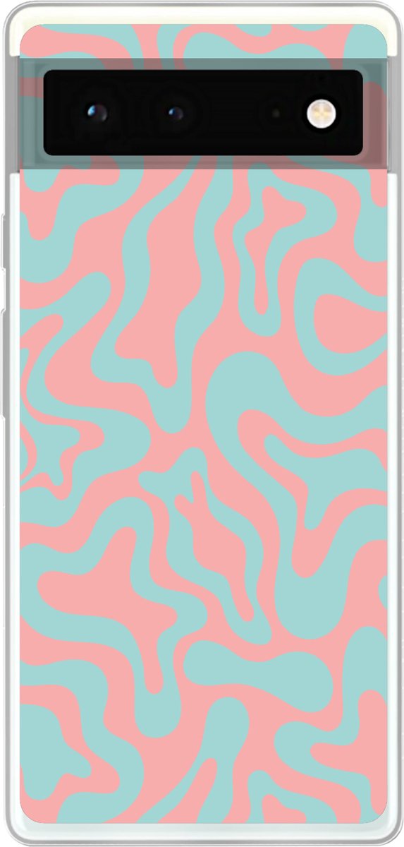 Telefoonhoesje Geschikt voor Google Pixel 6 hoesje - Abstract - Patroon - Blauw - Roze - Kleurrijk - Siliconen Telefoonhoesje Telefoonhoesje