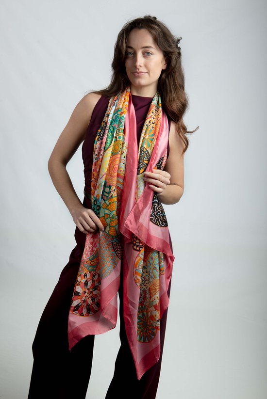 Echarpe Mirka Accessoires Junkie Amsterdam- Echarpe femme- Echarpe longue- Katoen- Glitter- Cosy chic- Goud Feuilles- Accent doré- Luxe- Rose