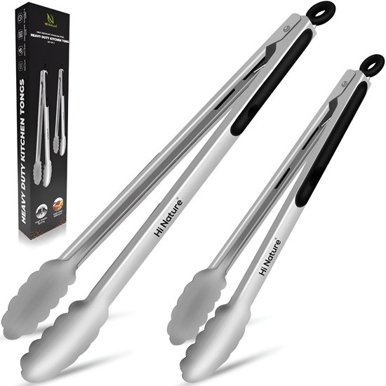 HI NATURE™ Barbecuetangen - Premium Multifunctionele Keukentang - Barbecuetang set 23CM & 30CM | BBQ Tang Accesoires - Vleestang - Serveertang - Salade Tang - Tangenset - keuken tangen | Hittebestendig & Vaatwasserbestendig - Roestvrij Staal (RVS)