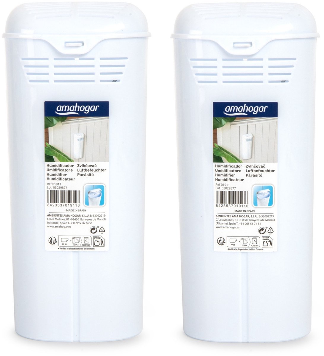 Waterverdamper radiator - 2x - wit - kunststof - 21 cm - luchtbevochtiger