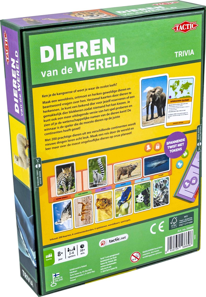 Tactic Dieren van de Wereld – Educatief spel – Leer de wilde dieren kennen – 200 Kaarten – 6 Speelborden met werelddelen — afbeelding 8