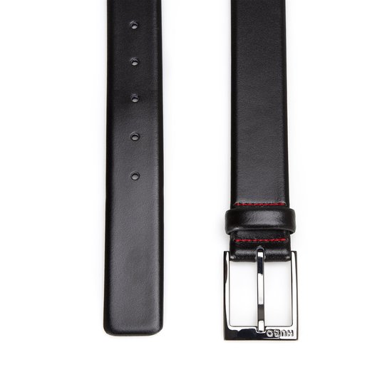 HUGO Leren riem met label in reliëf, model 'Gerik' in donkerbruin