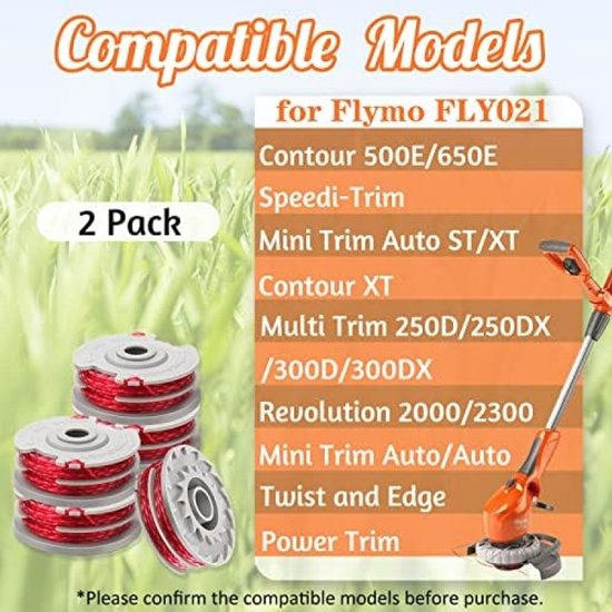 2 stuks grastrimmer spoel en lijn geschikt voor Flymo, standaard 1,5 mm grasmaaier vervangende spoel dubbele lijn autofeed grastrimmer draad string en Decker geschikt voor FLY021/513937190 Mini Trim Power Trim Contour — afbeelding 4