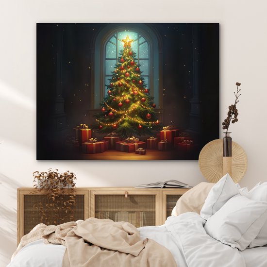 Tableau aluminium 120x90 cm - Décoration murale métal - Sapin de Noël - Cadeau - Noël - Hiver - Décoration murale métal salon - Décoration industrielle - Photo sur dibond - Accessoires industriels chambre