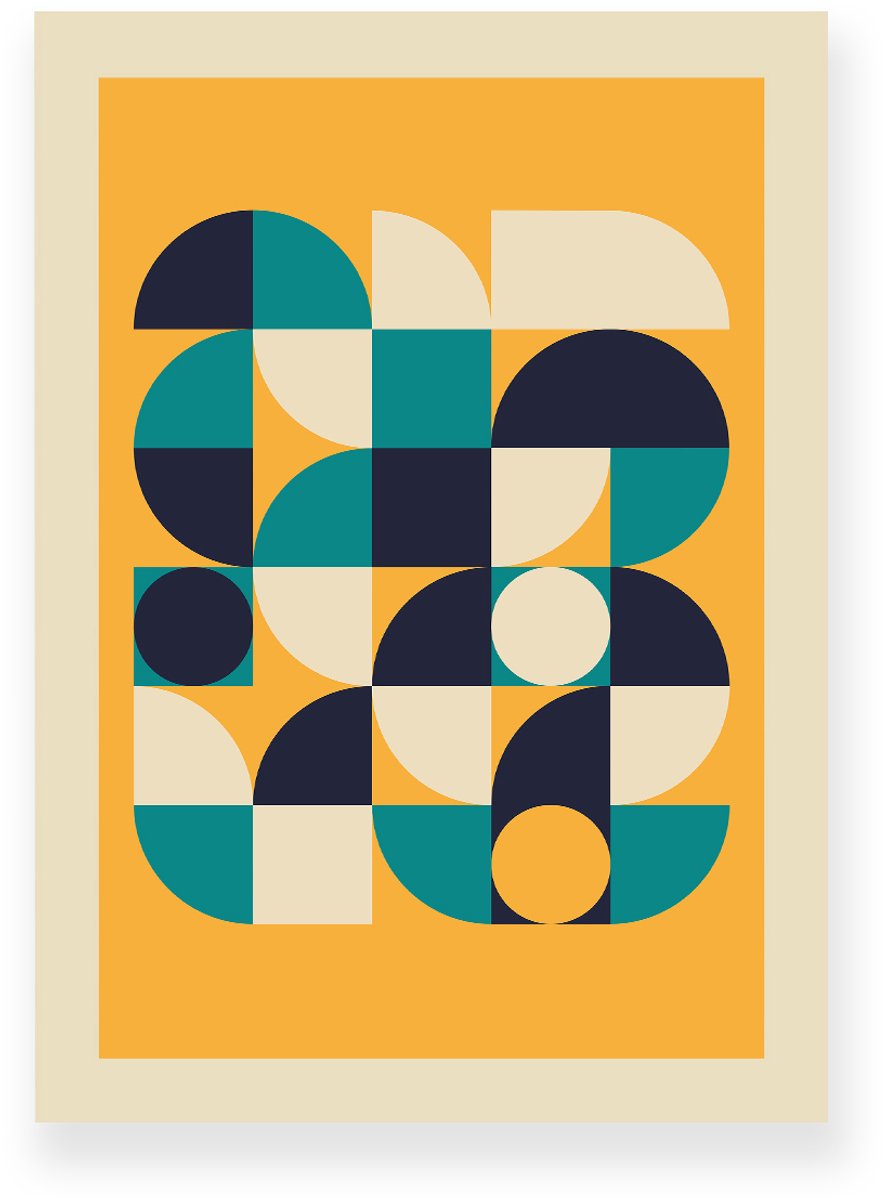 Yisual Poster 20x30 cm - Geometrisch Patroon - Oranje - Petrol - Beige - Abstract - Vintage - Muurdecoratie - Wanddecoratie