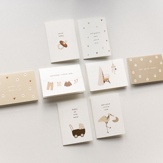 8x hippe geboorte kaartjes (A6 formaat) - kaartjes om te versturen - kaartenset - kaartjes blanco - kaartjes met tekst