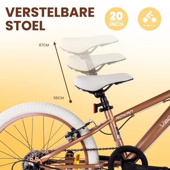 Verdant Bike Kinderfiets voor jongens van 6 tot 10 jaar, 20 inch Cappuccino, wielmaat te kiezen uit 6 versnellingen Shimano, in hoogte verstelbaar van Verdant Bike — afbeelding 4