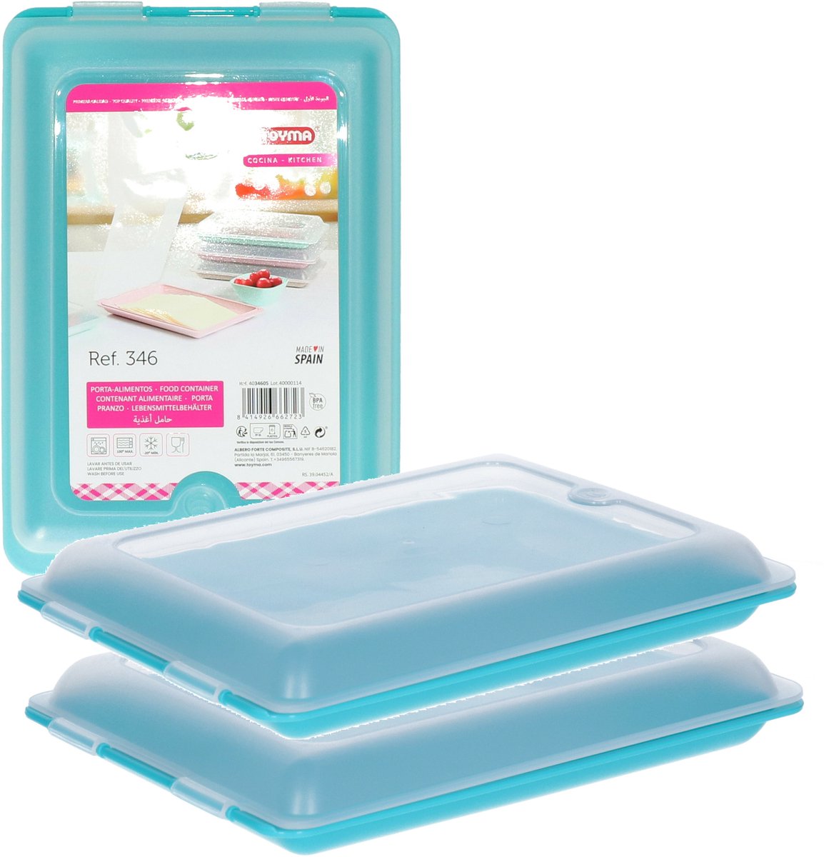Toyma Vleeswarendoos - 3x - blauw - kunststof - 24,5 x 17 x 4 cm - vershouddoos / kaasdoos