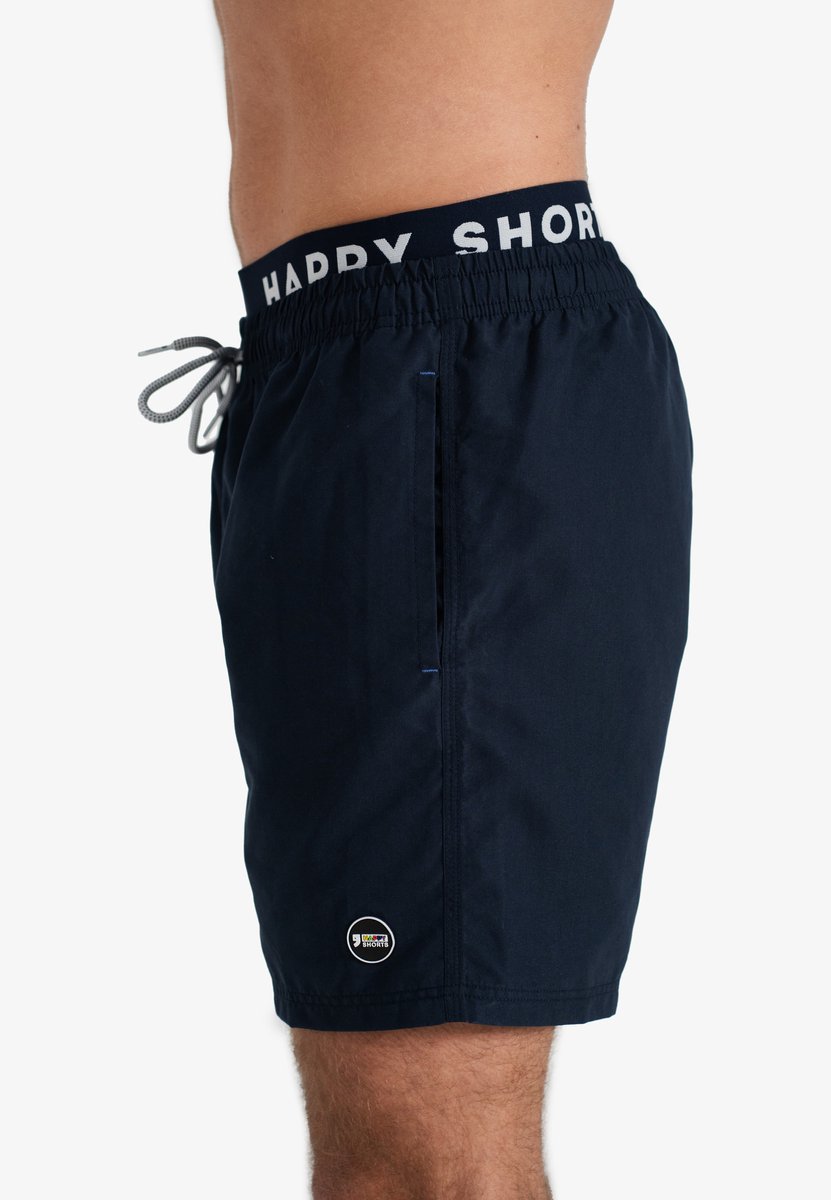 Happy Shorts Zwemshorts Heren Dubbele Waistband Effen Navy Blauw - Zwembroek — afbeelding 4