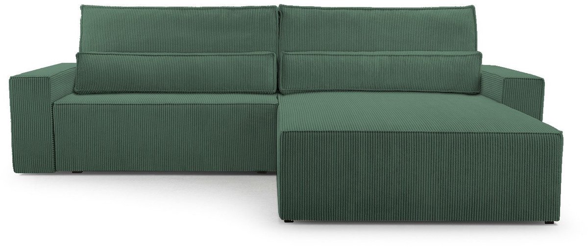 AJE Meubles B.V. Hoekbank met Slaapfunctie - 297 x 200 x 85 cm - Comfortabele en Stijlvolle Familiebank - DENVER L - Poso 14 Donkergroen