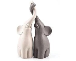 Verliefde Olifanten Set - Keramische Decoratie In Beige En Grijs (Hoogte 25,5 cm)